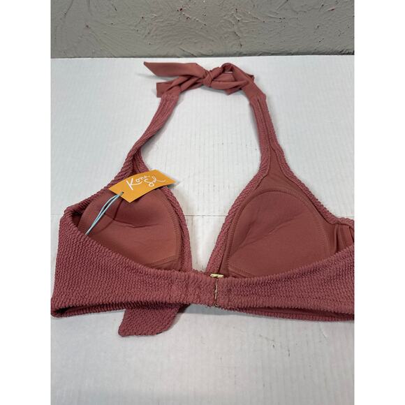 Kona Sol Women’s Bikini Top Mauve Swim Halter Knit Beach Size Small NWT - Picture 2 of 4